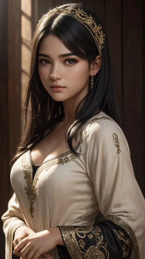 ((best quality)), ((ultra res)), ((photorealistic:1.4)), (intricate details), 17 years old, black hair, perfect face, make up :1.5, light on face, face detail.