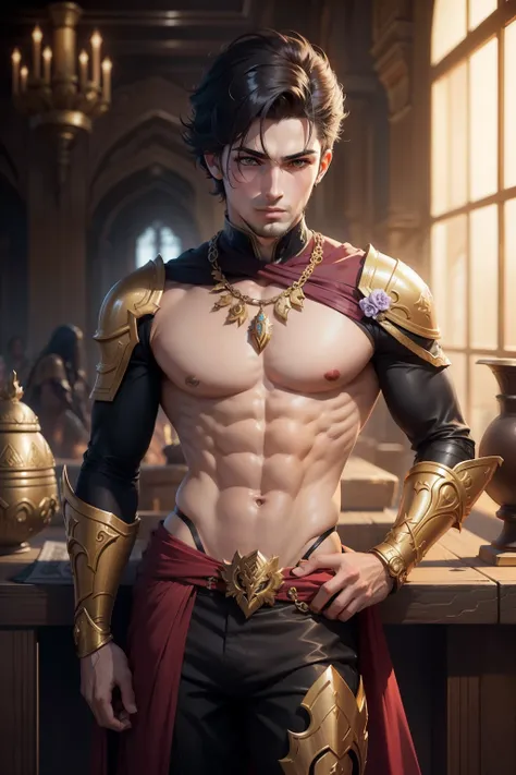 Gilgamesh Inspiration of Destiny, Estilo anime, imperador dos desertos, sentado no trono, adornos de ouro, roupas brancas, imperador da babilonia, jovial, adolescente,  Face, corpo definido, Estilo de arte de anime, feito por greg rutkowski, estilo de arte...