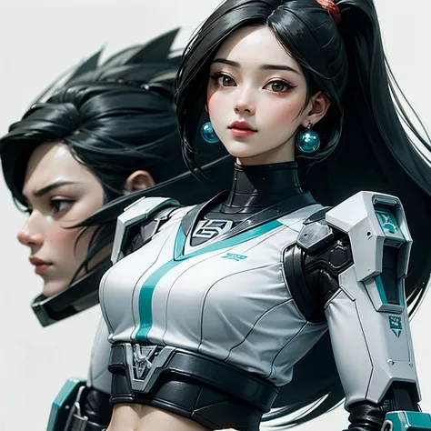 ((best quality)), ((masterpiece)), (detailed), perfect face. Black hair. Ulzzang. Asian girl. Black eyes. Mecha. Belly.