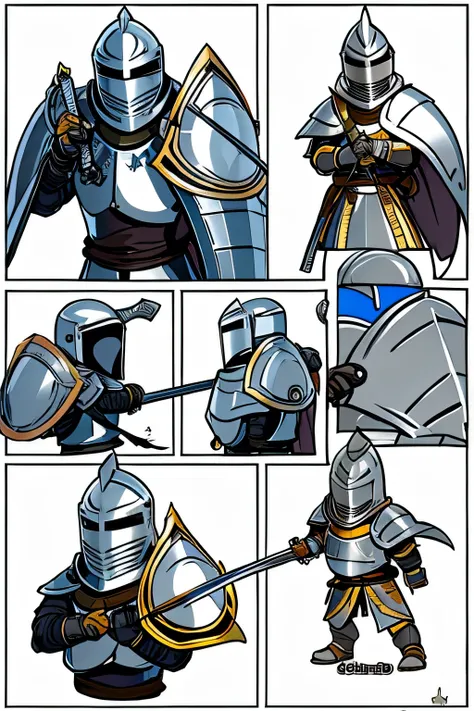 crusader knight,armor、peak、shield、Helmet、visor、sword、halberd、tournament,An illustration,Super Deformed,LINE Stamps,character