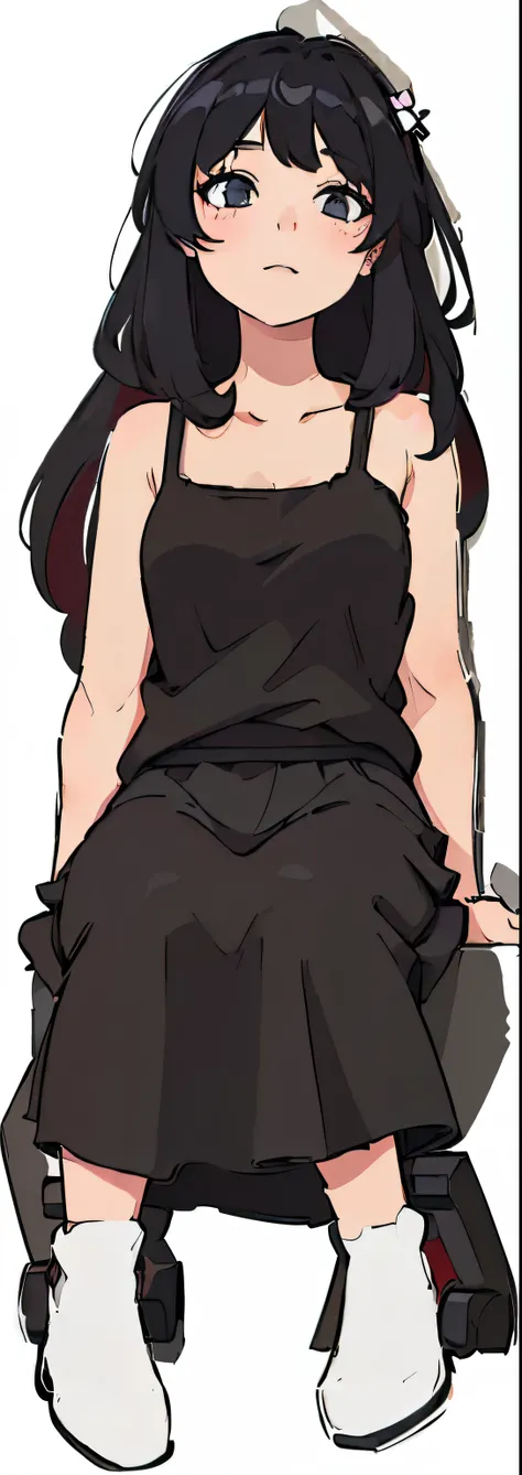 Cartoon of a lady and a cat sitting on a bench, anime girl wearing a Black skirt, she is wearing a Black skirt, wearing a Black skirt, wearing a dark dress, wearing Black skirt,  Wear clothes, She is wearing a black vest, Girl in a skirt, Black skirt, roto...