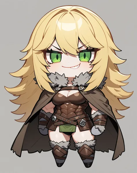 (Masterpiece, best quality, highres, chibi) {{{Artist: kame (kamepan44231), no humans, chibi, jitome, fumo (doll)}} 1 woman, mature, viking, muscular, 30 years old, tomboy, tall, strong, fair skin, sharp eyes, green eyes, long hair, shaggy hair, blonde hai...