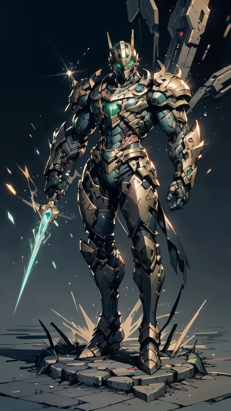 a man wearing a full-face helmet, a fantasy-style biotech armored combat suit, green eyes, (a composite layered chest armor), fu...