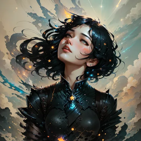 painting of a woman with black hair and a black dress, jinyoung shin art, girl with black hair, guweiz masterpiece, by Li Song, by Ni Duan, by Shao Mi, takato yamamoto aesthetic, baroque painting. star lit sky, by Yoann Lossel, edgar maxence and ross tran,...