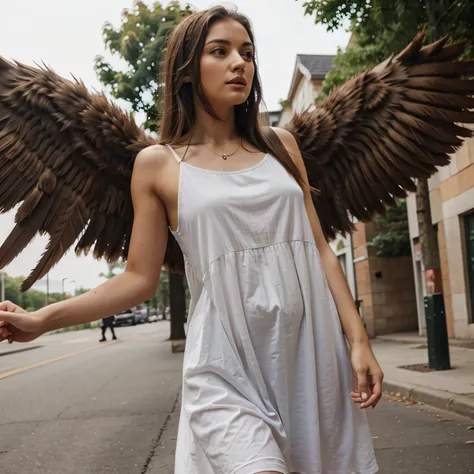 One woman in casual dress and natural the wings 