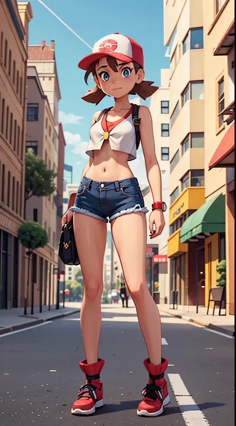 1 female, solo, misty from pokemon, masterpiece, very detailed, envybetterhands locon, standing position, streets background, re...