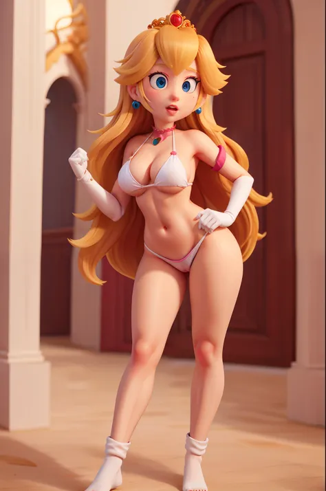 Un primer plano de una mujer en bikini y bragas de colores rojo, portrait of princesa durazno, princesa durazno), princesa durazno, huge bust cinematic shot, anime estilo 3d, Arte detallado de alta calidad 8k, Super detailed representation, princesa de pel...