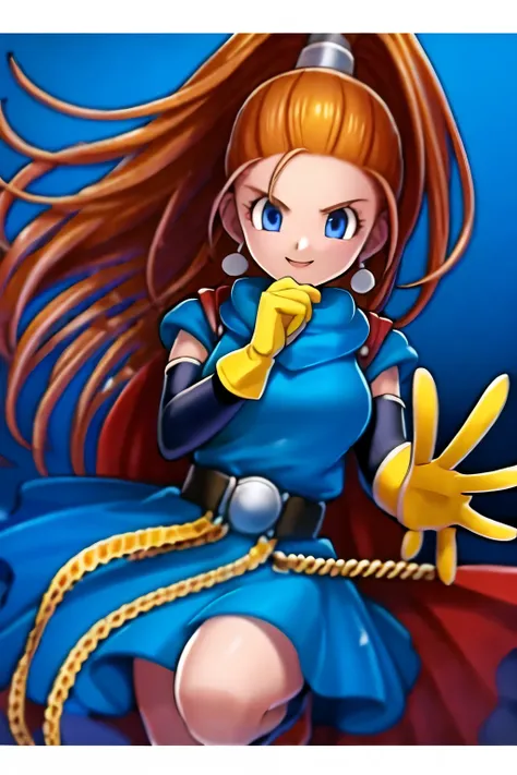 (masterpiece, best quality:1.2), 1girl, solo,portrait,five fingers,no background,blue clothes,red cape,yellow gloves,black belt ...