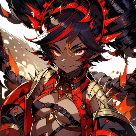 Xinyan with Very thick chinese hell armor, evil smile, Demon girl