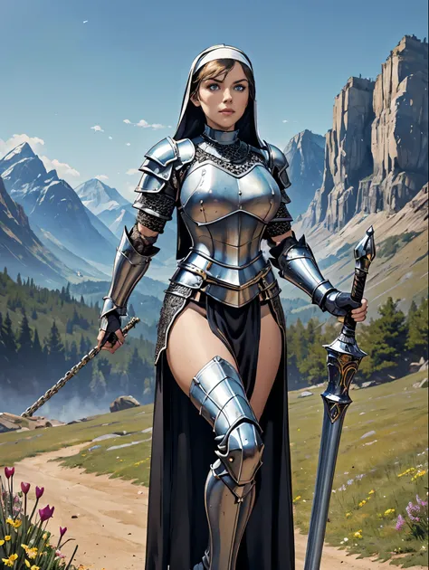 (masterpiece, top quality, best quality, official art, beautiful and aesthetic:1.2), (1girl:1.3), ((Sharp facial features, sharp features, hawkish features)), ((blue eyes)), busty paladin knight girl, extremely detailed, portrait, looking at viewer, solo, ...