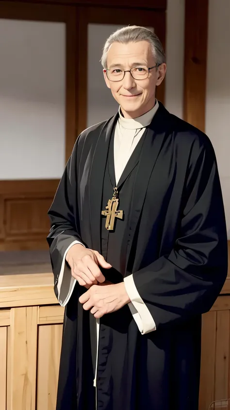 heiter,1man, middleheiter,1middleaged, oldheiter,1oldman, glasses, priest,robe,smile