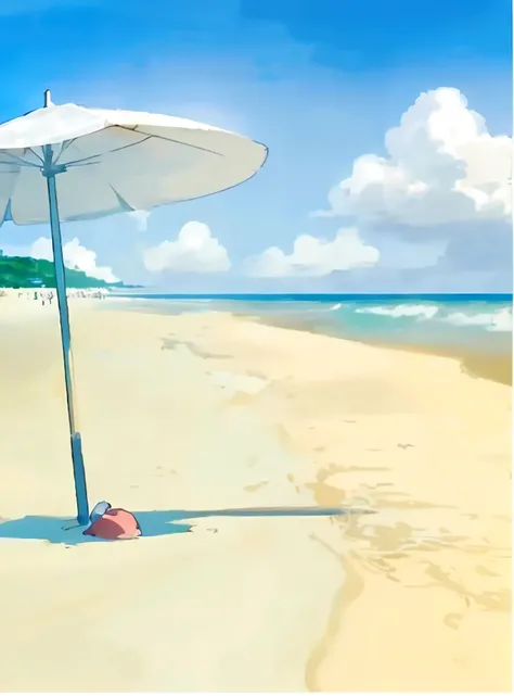 beach、Beach、Ocean、Beach umbrella、Anime Background、2D Animation、Ghibli