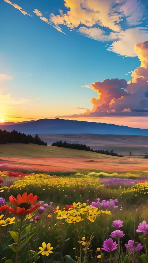 live-action, photo of, many colorful flower , large grasslands