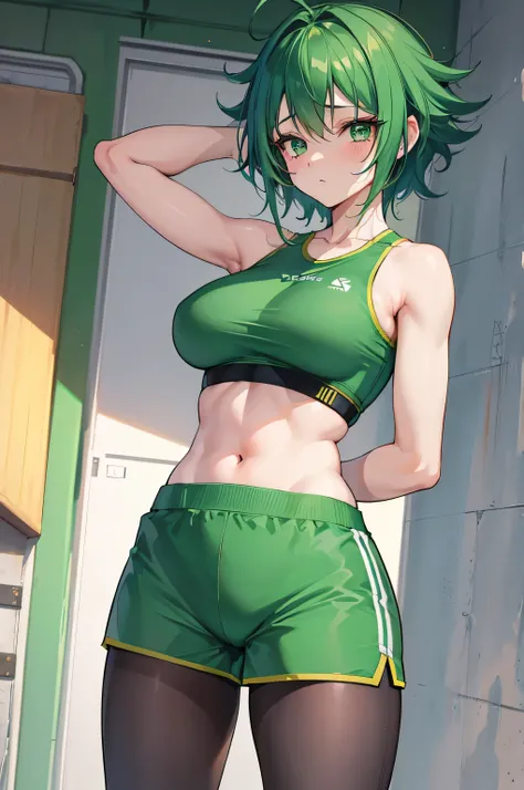 1 girl, izuku midorya as a girl, deku genderswap, female izuku midoria, genderswap, female/girl/woman, feminine features, feminine body, great curves, medium sized breast, breast 34d, cute, hot, short green hair, green hair, short hair, green eyes, highly ...