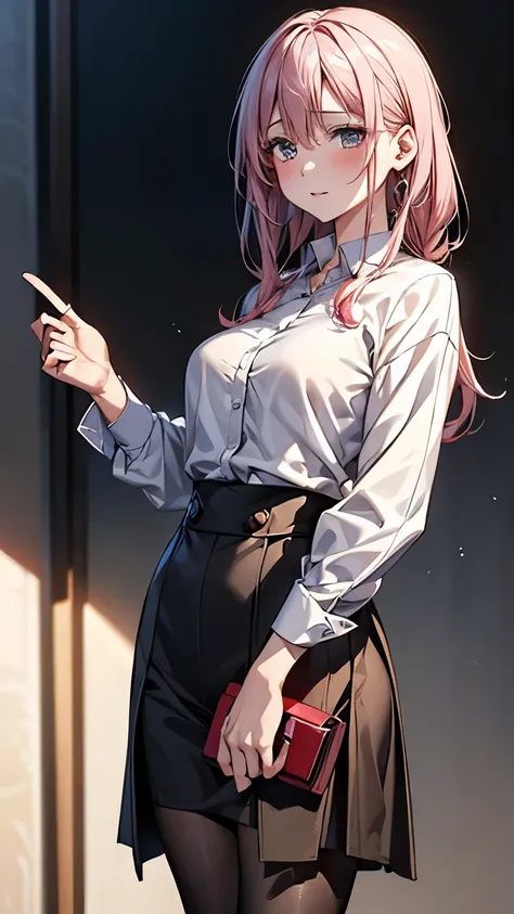 (masterpiece), ((highest quality)), (masterpiece,highest quality,Official Art,Highly detailed CG Unity 8k wallpaper), Pink Hair, photograph, An elegant, upper-class, elite secretary in a business shirt, Working in the office,厳格なbusiness suitを着用する, Wearing ...