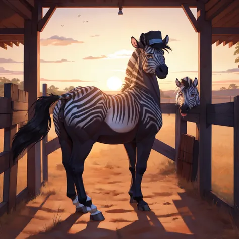 feral zebra , crotchless panties, horse pussy, butt, stockings, sunglasses, hat, smirk , teasing, tongue out, looking at the vie...