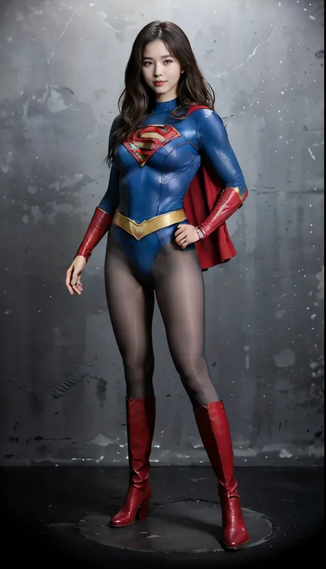 No background、(((Beautiful legs in black tights.)))、(((Legally express the beauty of your smile)))、((((Make the most of your original images)))、(((Body-fitting Supergirl costume)))、(((Supergirl Costume)))、(((Short beautiful hair)))、(((suffering)))、(((Pleas...