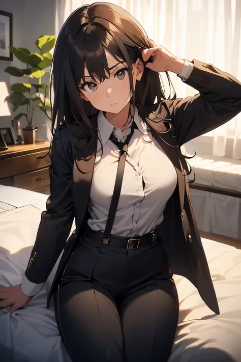 
Brown Hair、Staring at the audience　　　Black suspenders　　　bulging big breasts　　 　 　　　wall: 　Black trousers　　　　　sight　　　Small face　 　　　holster　　　Beautiful woman　　Show your hand　　 Lying in bed　　sight 　　Taunt　side　side汗 　arm　Dress shirt　Black Suit　suit　belt