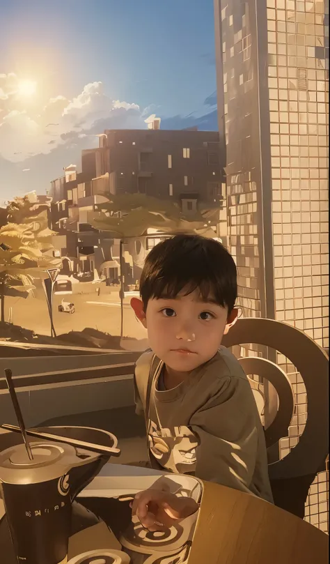 (masterpiece), best quality, Two years old cute boy in the wheat field, Bottom View, , ladybug, cloud, Blue sky, rural scenery, Studio Ghibli style.