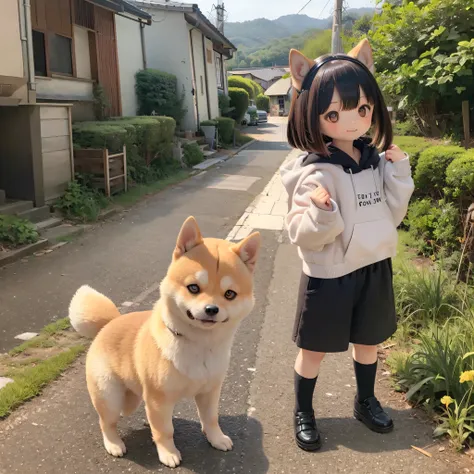 Shiba Inu girl rural scenery