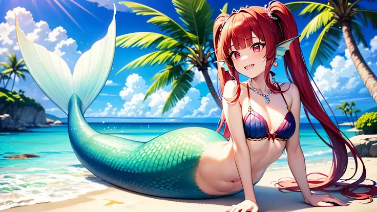 (best quality,4k,8k,highres,masterpiece:1.2),ultra-detailed, Pretty 15 years old princess magically transformed into a beautiful mermaid, race swap, fantastic transformation, steampunk, long and detailed mermaid tail below waistline, long fins ears, shimme...