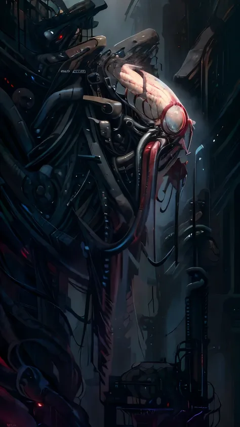 hrgiger,biopunkai,highest quality。Masterpiece。Detailed details。Biomechanics。A fusion of biological tissue and machineysterious Structure。