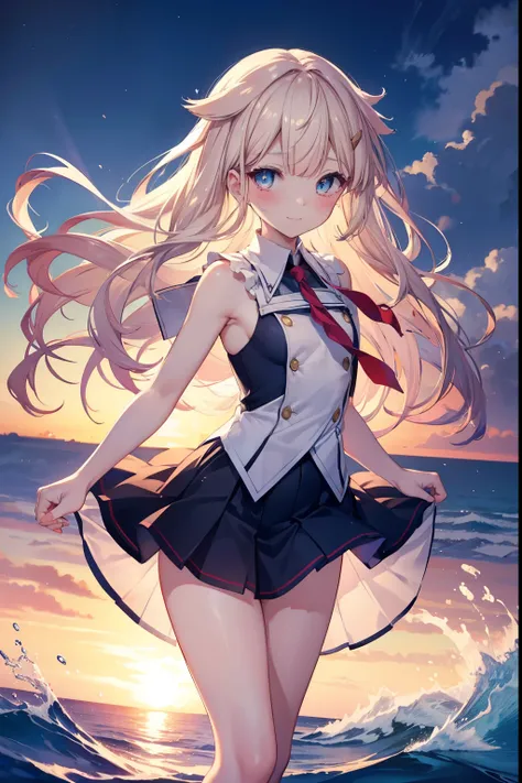 Shower、blush,smile、Blonde、Long Hair、uniform、Fighting at sea、Primary school students、The back is very small、Lolita、Small breasts、Please show me your armpits、exterior: 14 years old、Shoulder Bare、The clavicle is visible、Sexy thighs、Beautiful feet、Usual hairst...