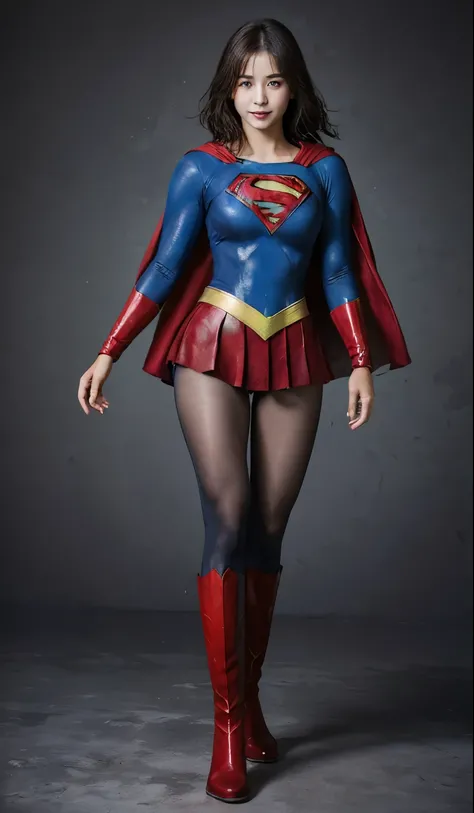 No background、(((Beautiful legs in black tights.)))、(((Legally express the beauty of your smile)))、((((Make the most of your original images)))、(((Body-fitting Supergirl costume)))、(((Supergirl Costume)))、(((Short beautiful hair)))、(((suffering)))、(((Pleas...