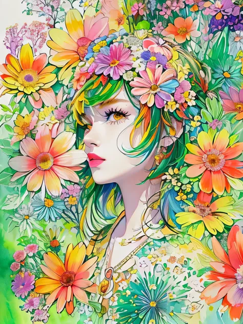 hiromi matsuo style、(((stylish fashion))), 8k quality、intense watercolor, detailed watercolor art, watercolor splash, surreal, a...