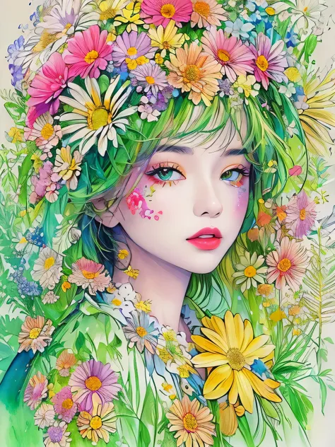 hiromi matsuo style、(((stylish fashion))), 8k quality、intense watercolor, detailed watercolor art, watercolor splash, surreal, a...