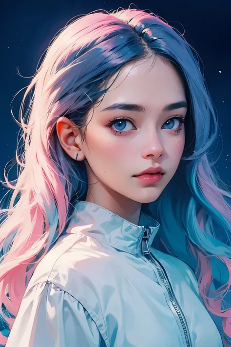 1girl, blue, pink