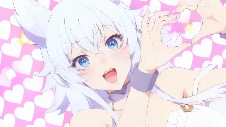 Anime girl with white hair and blue eyes posing for photo, Cute girl anime visuals, Anime Best Girl, She has a pretty, expressive face, Anime Moe Art Style, With index finger, Enchanting anime girl, Today&#39;s featured anime is still, 2 0 1 9 anime screen...