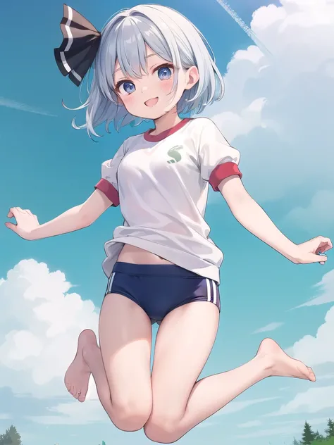 (((((whole body)))))、Youmu, Very cute gym clothes 、smile、Floating、No shoes、