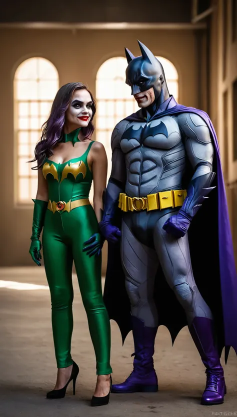 couple photo, fullbody, full body,a group photo of batman and joker, capturing high-definition details, realistic color expressi...