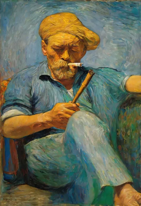 uma pintura de um homem fumando cigarro, arte bonita, arte bonita, arte impressionante, bela obra de arte, arte impressionantewo...