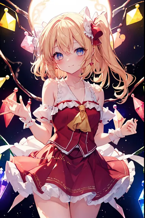 flandre_scarlet、blush,smile、blonde、primary school students、the back is very small、lolita、small breasts、please show me your armpi...