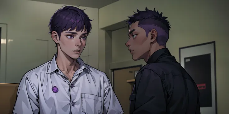 young 17 year old man is scared worried he is scared man 40 year old evil teacher threatens him has purple hair