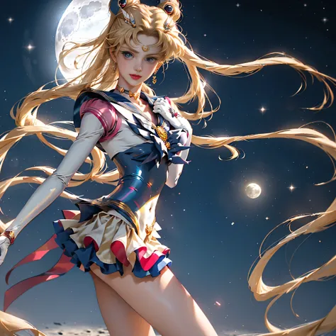 Masterpiece, Full: 1.3, Stand, 8K, 3D, Realistic, Ultra Micro Shooting, Top Quality, Extreme Detail CG Unity 8K Wallpaper, from below, intricate details, (1 female), 18 years old, (Sailor Moon supersailormoon mer1, Tiara, Sailor Senshi Uniform Sailor: 1.2,...