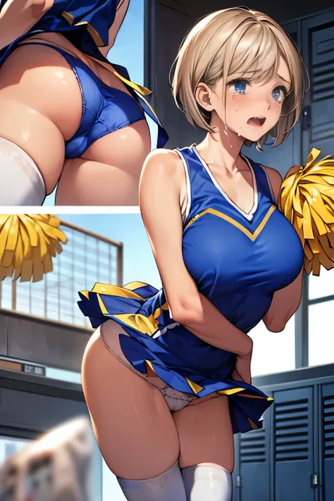 nsfw:1.5,(((Perfect Anatomy, Anatomically correct, Very detailedな肌))), 1 girl, Japanese, high School girl, Shiny skin, Observe the audience, ((Back view, From below)), Beautiful Hair, Beautiful Face, Beautiful details, (short hair:1.1, Bobcut:1.2), Dark bl...