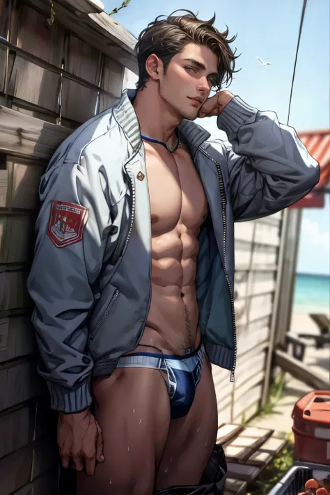 sex, guy, bikini, sex, guy, bikini, 1boy, jacket,