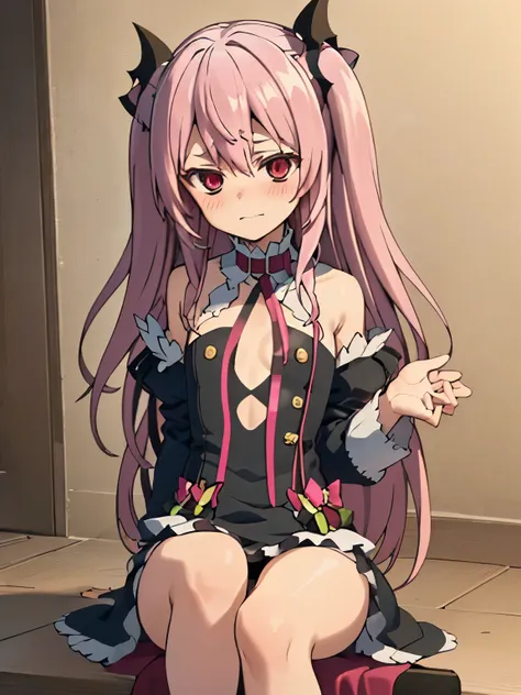 nsfw,krul tepes、red eyes、flat chest、long hair、pink hair、two side up、hair ornaments,(perfect hands),(perfect anatomy),(masterpiec...