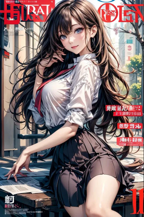 ((best quality)), ((masterpiece)), (detailed), (High contrast natural side daylight, Dynamic lighting, movie lighting), Anime style, Cute Japanese girl, looking at the audience, Smooth and fair skin, Exaggerated super long hair, Black straight hair wavy he...