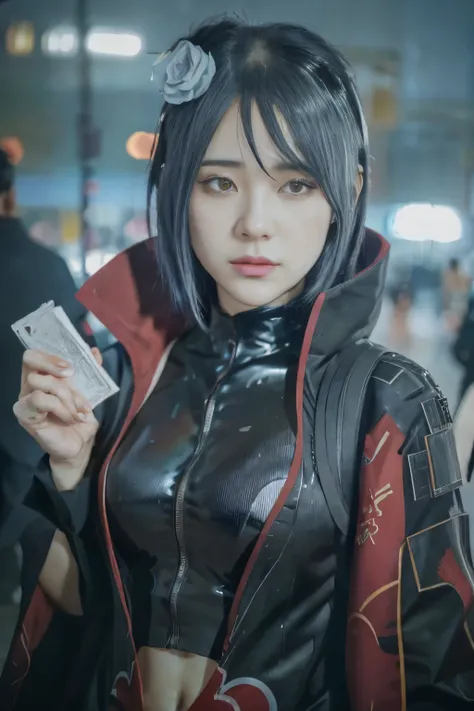 Top quality, 8k, 32k, Masterpiece, close up of a woman in black and red clothes, future anime girl, inspired by Li Shida, cyberpunk anime girl woman, cyberpunk anime girl, female anime character, anime style character, modern cyberpunk anime, cyberpunk ani...