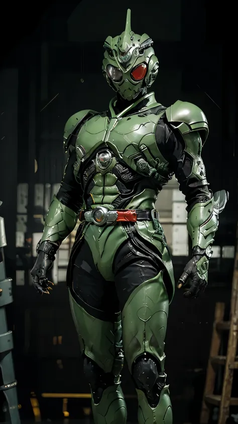 a man wearing a full-face helmet, a fantasy-style biotech armored combat suit, green eyes, (a composite layered chest armor), fu...