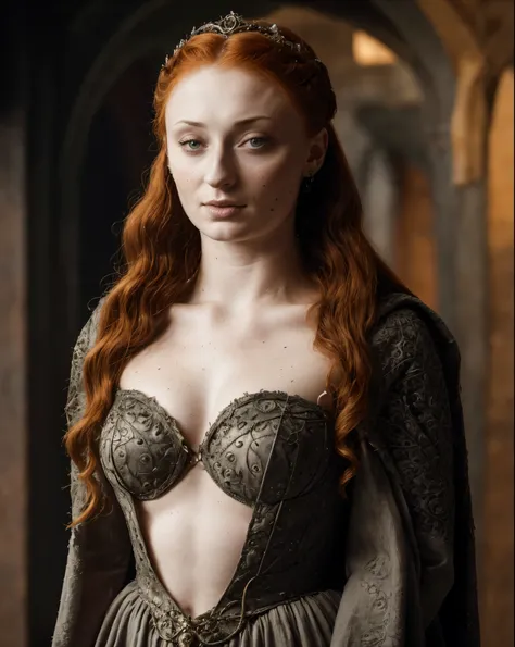 ( photograph of sophie turner as hot queen ) (random photo , full body shot, thick figure, fleshy body, tall woman ) alayne ston...