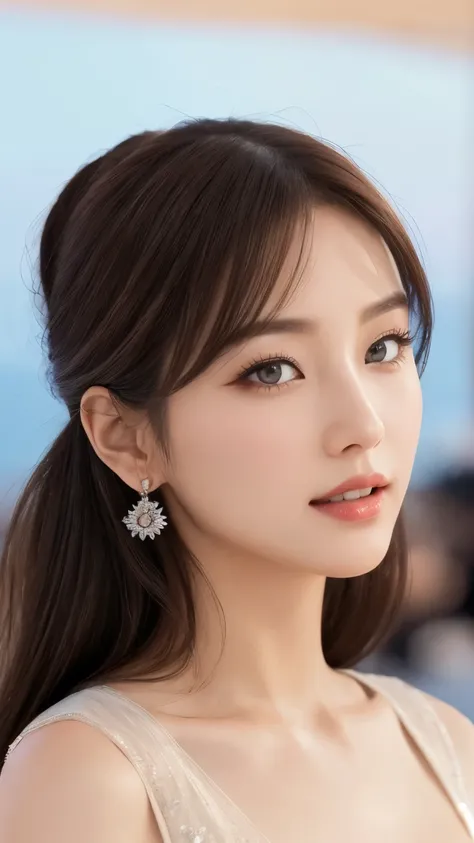 highest quality、Realistic、Photorealistic、Very detailed、Very delicate and beautiful、RAW Photos、Professional Lighting、Facial Light、Written boundary depth、Focus Only、Esbian all over,1 female (Beach at night):1.4)、Brown haired、Brown eyes、Small Head、Beautiful E...