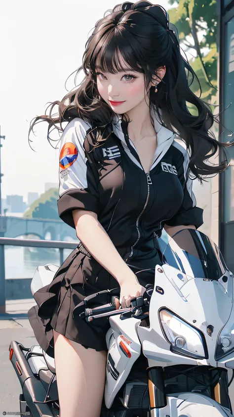 high school girl,(girl riding a motorcycle:1.2),(random hairstyle),(highest image quality,(8k), ultra-realistic, best quality, h...