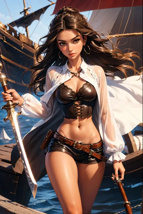 (masterpiece), best quality, expressive eyes, perfect face, (pirate ship background), (standing), (smirk), (closeup view), (1gir...