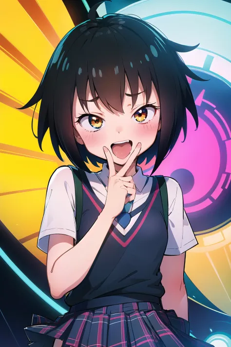 absurdres, highres, ultra detailed, peni parker,ahegao face  rolling eyes , cunnilingus gesture  . corredor de escola .