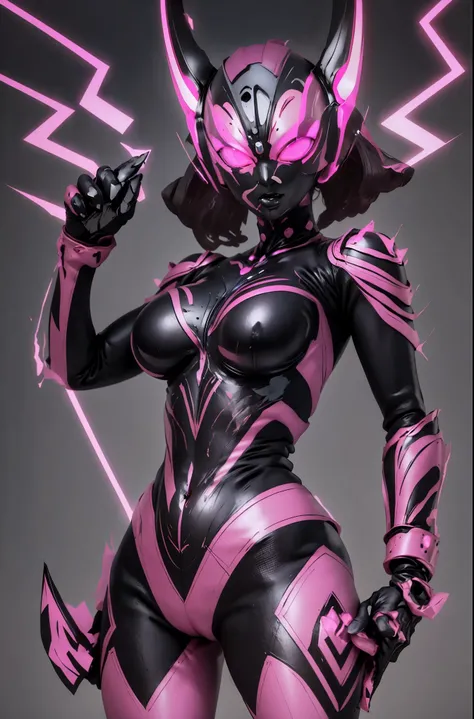 Ultraman Woman. （high quality）（luster）（Black and Pink thema color）（Black helmet. Black  Face）women only. The whole body is covered with a black bodysuit. Spike decoration. Pink lines all over the body. purple coloreye. pink glow crystal. pink sharp claw. s...